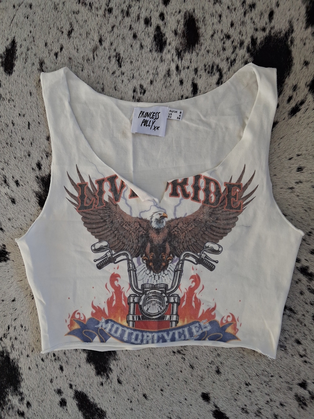 Princess Polly White Live to Ride Western Vintage Motorcycle Graphic Crop Top - Picture 14 of 16